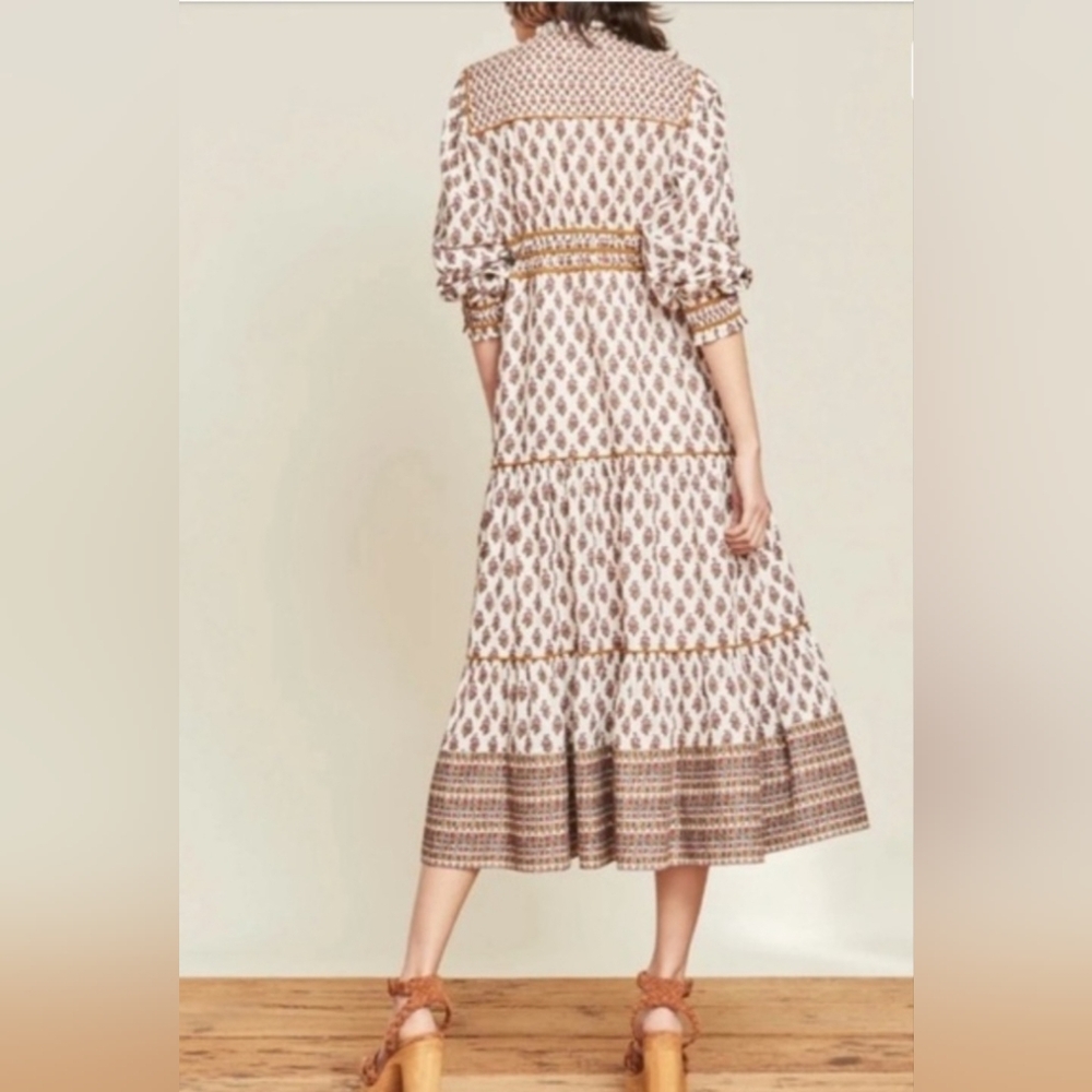 Veronica Beard Allesandra Boho Midi Dress Belted Cotton Size 6 - Picture 6 of 15